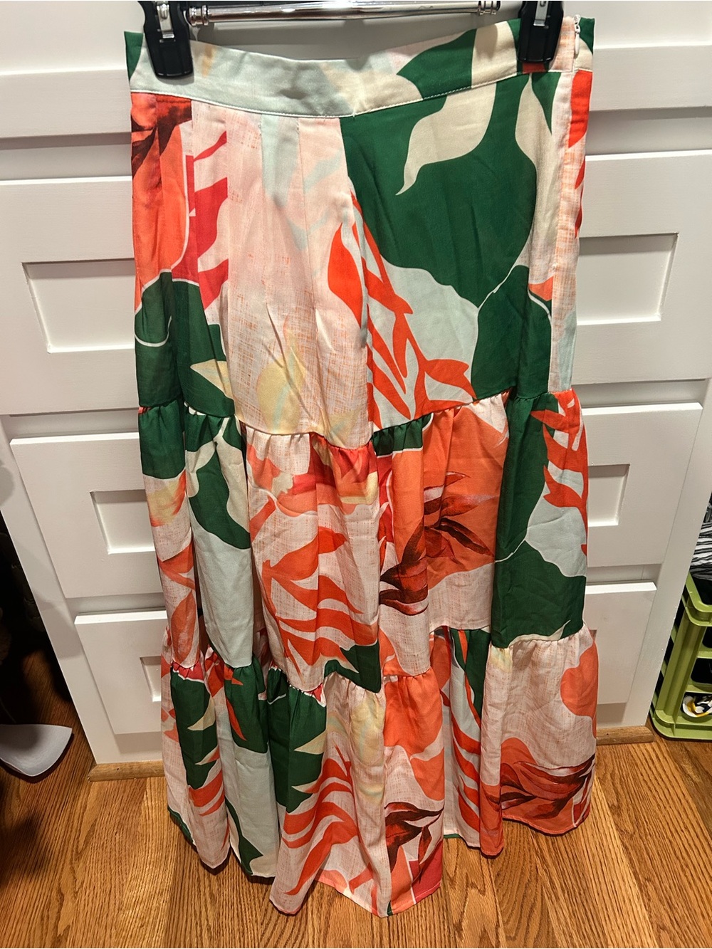 Maxi Skirt in Green and Orange Abstract Print